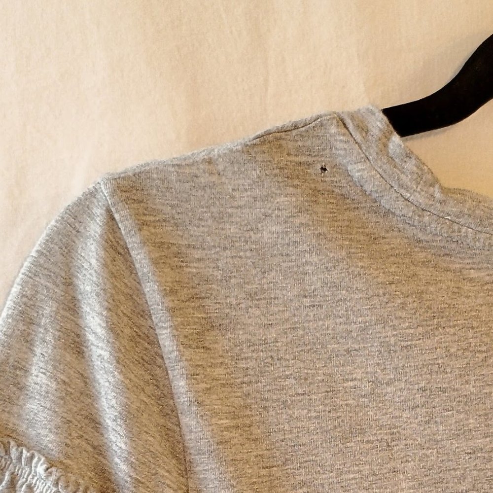 Grey Gathered Ruffle Sleeve Designer Tee - Picture 6 of 8